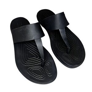 Crocs Serena Flip Flops Womens 8 Black Thong Sandals Iconic Comfort Flat 205468